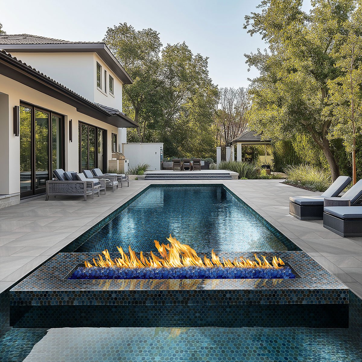 Stone pattern hardscape pool deck