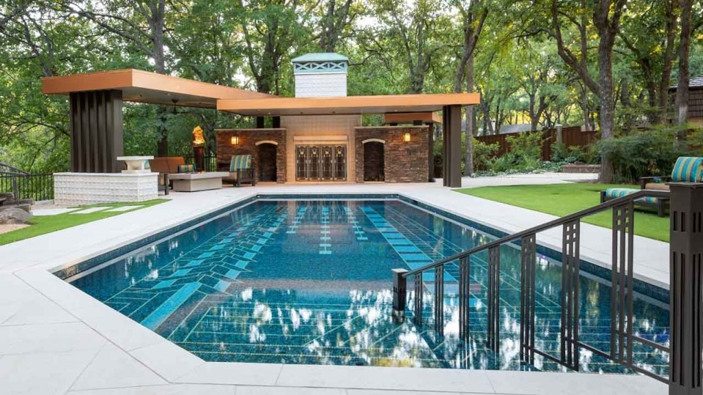 Architectural pool with modern home