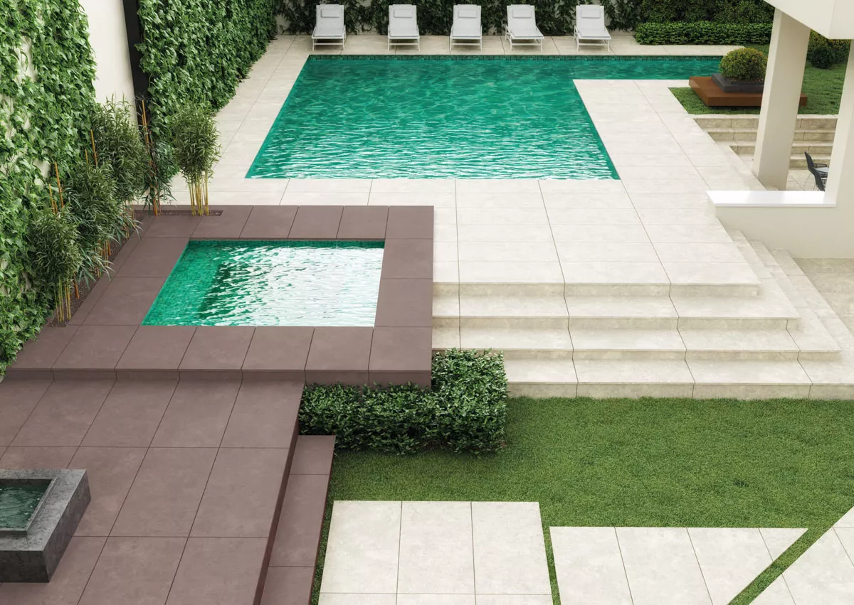 Modern pool with clean landscaping
